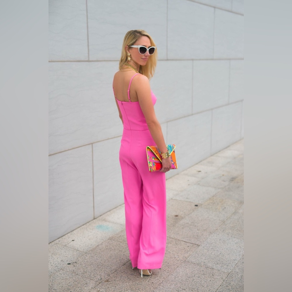 Trina Turk Zadie Jumpsuit in Flamingo Hot Pink NWT Size 2 Barbie Statement Y2K - Picture 6 of 15